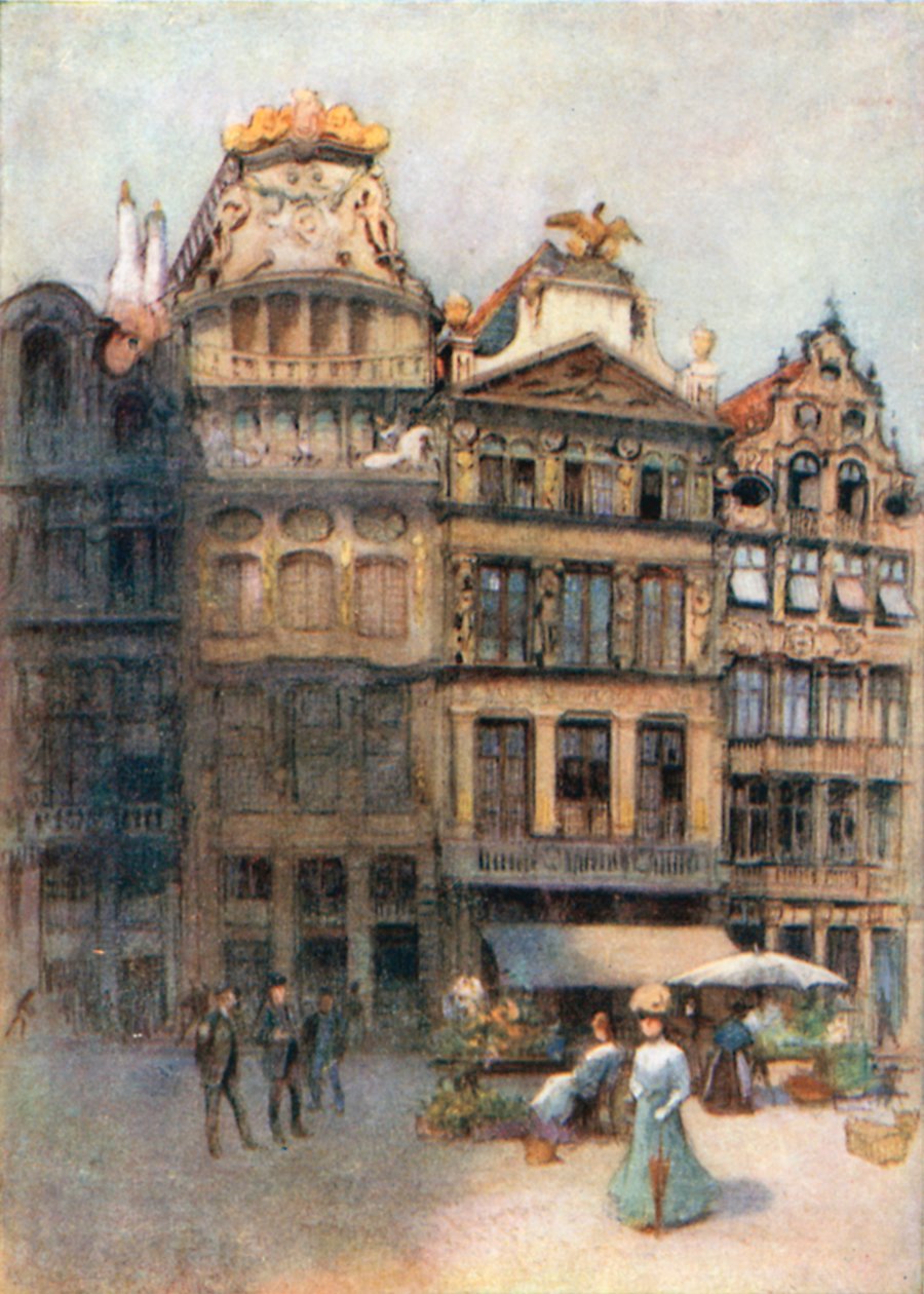 Maison ancienne sur la Grande Place, Bruxelles (lithographie couleur) - Amedee (after) Forestier