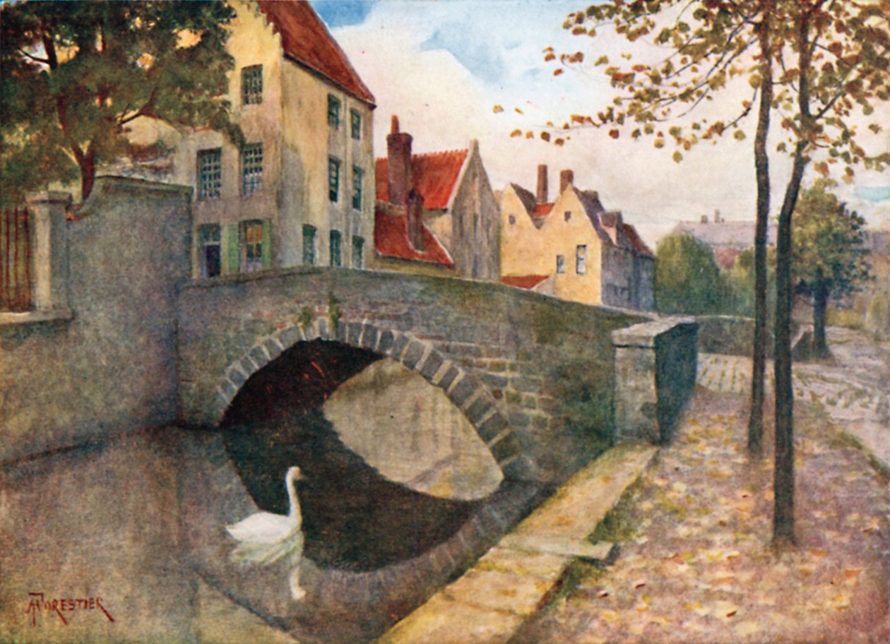 Quai des Marbriers, Bruges (colour litho) - Amedee (after) Forestier