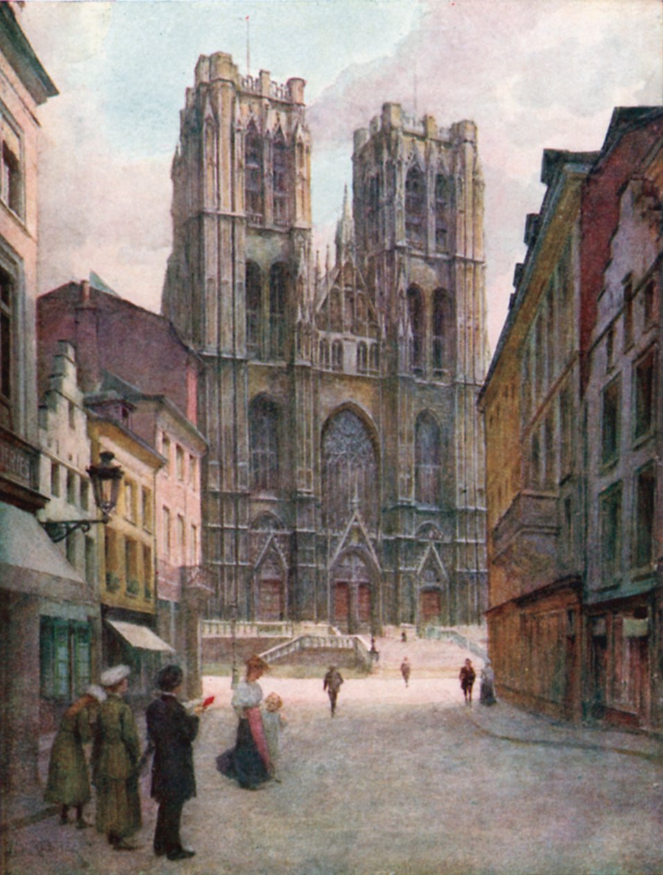 La cathédrale Sainte-Gudule, Bruxelles (lithographie couleur) - Amedee (after) Forestier
