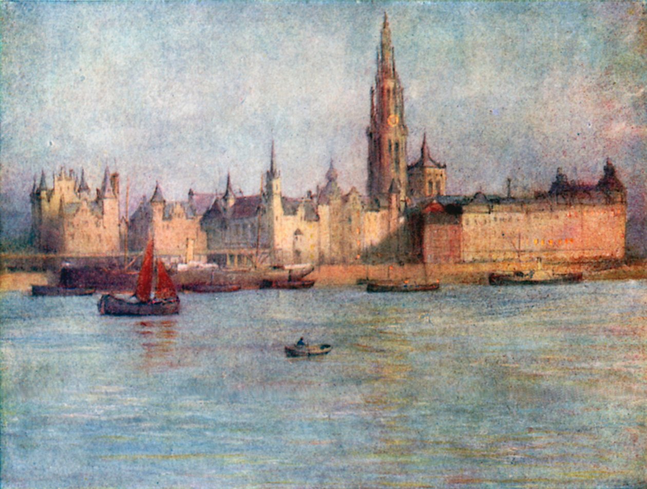 La rade du Tete de Flandre, Anvers (lithographie couleur) - Amedee (after) Forestier