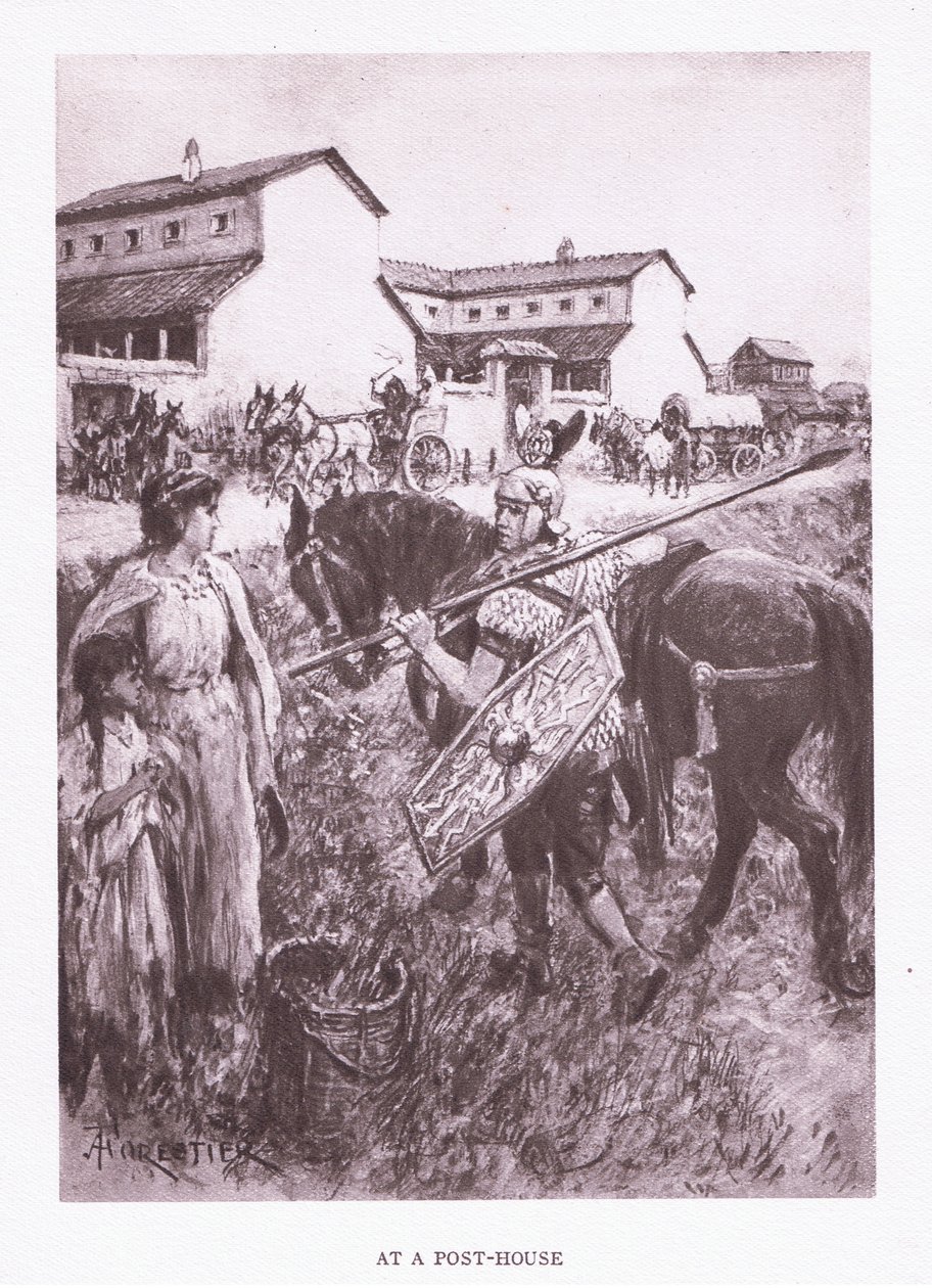 À une maison de poste, illustration de The Roman Soldier, 1928 - Amedee Forestier
