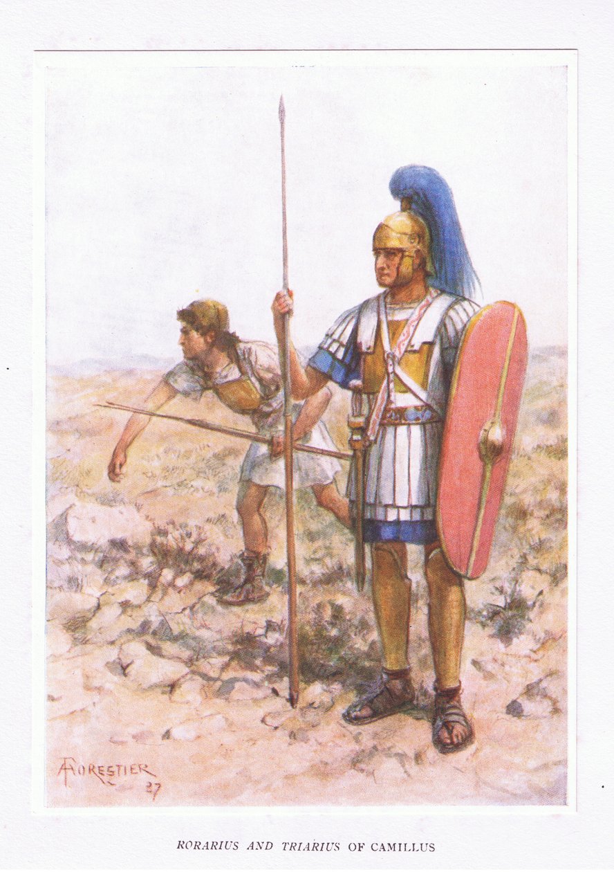Rorarius et Triarius à Camillus, illustration de The Roman Soldier, 1928 - Amedee Forestier