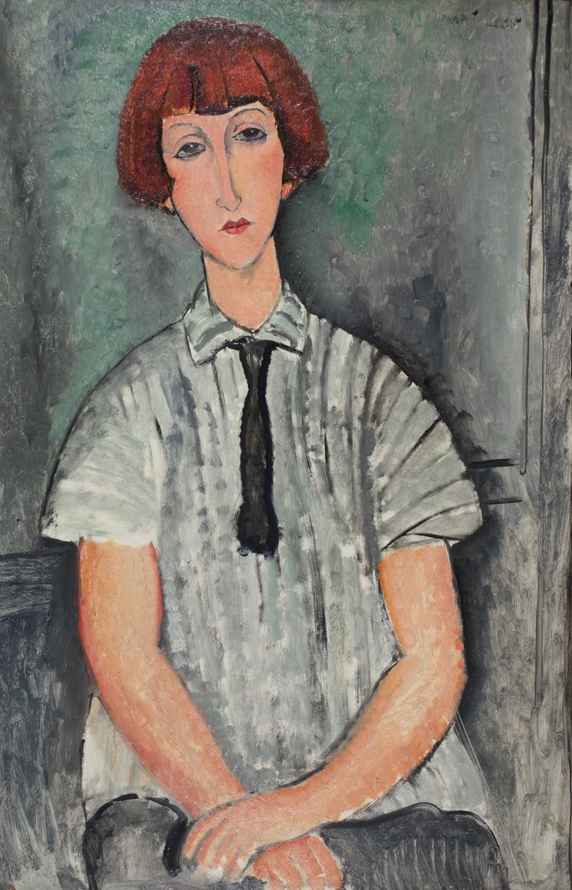 French :  Jeune Fille au corsage rayé Young Girl with a Striped Blouse - Amedeo Modigliani