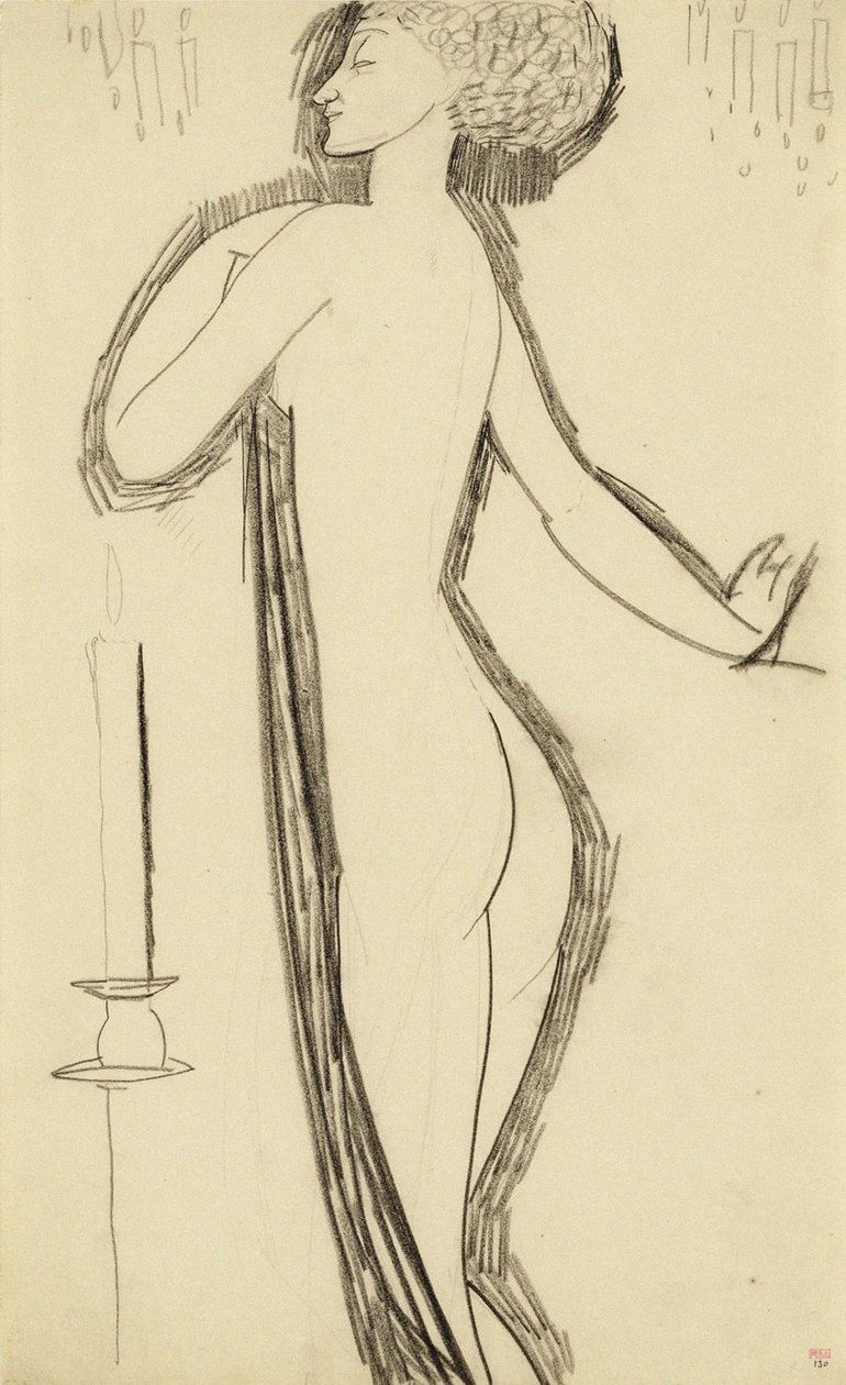 Femme nue debout de profil avec une bougie allumée, c. 1911 - Amedeo Modigliani