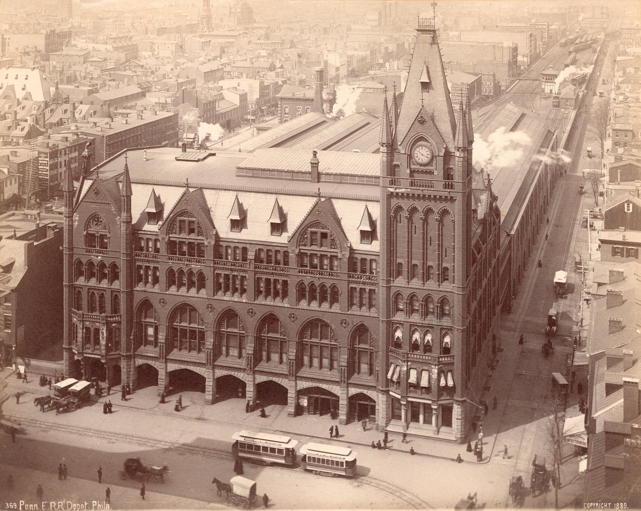Gare de la Pennsylvania Railroad, Market Street West à Penn Square, 1889 - American Photographer
