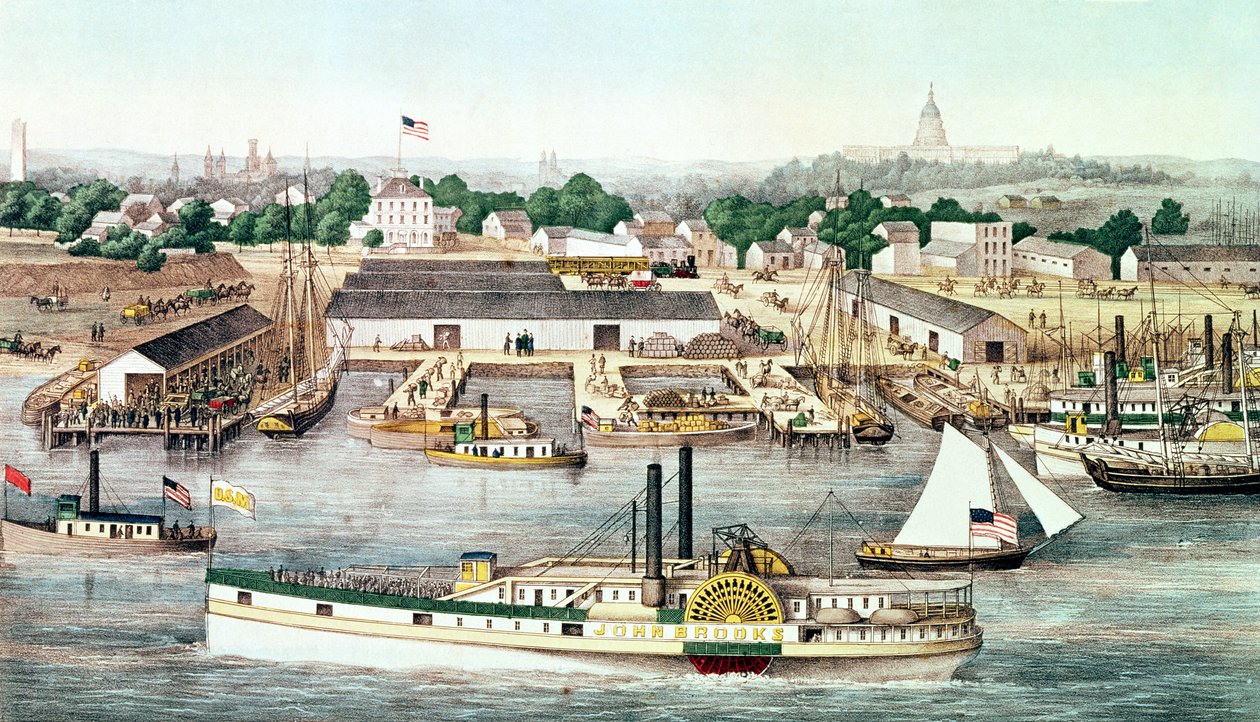 Vue aérienne du quai de la Sixième Rue, Washington D.C, publié par Charles Magnus, 1863 - American School