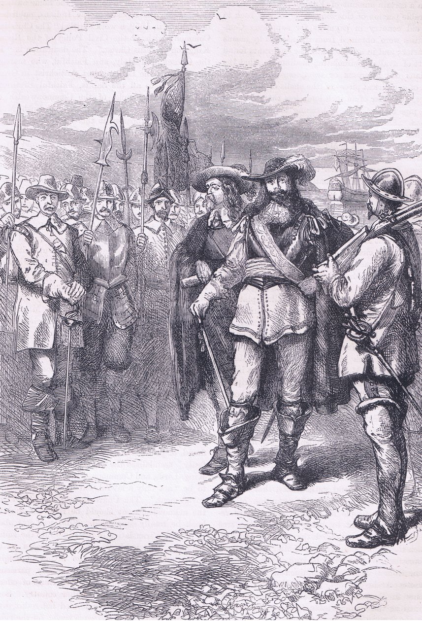 Les commissaires débarquant à Boston 1665, illustration de Cassells History of the United States pub. par Petter & Galpin c.1890 - American School