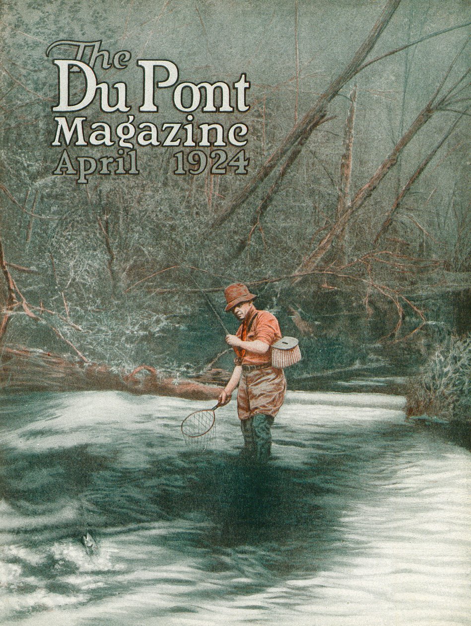 Pêche à la mouche, couverture du DuPont Magazine, avril 1924 - American School
