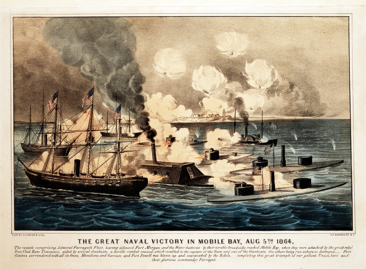 Grande victoire navale dans la baie de Mobile, 5 août 1864, pub. 1864, Currier & Ives - American School