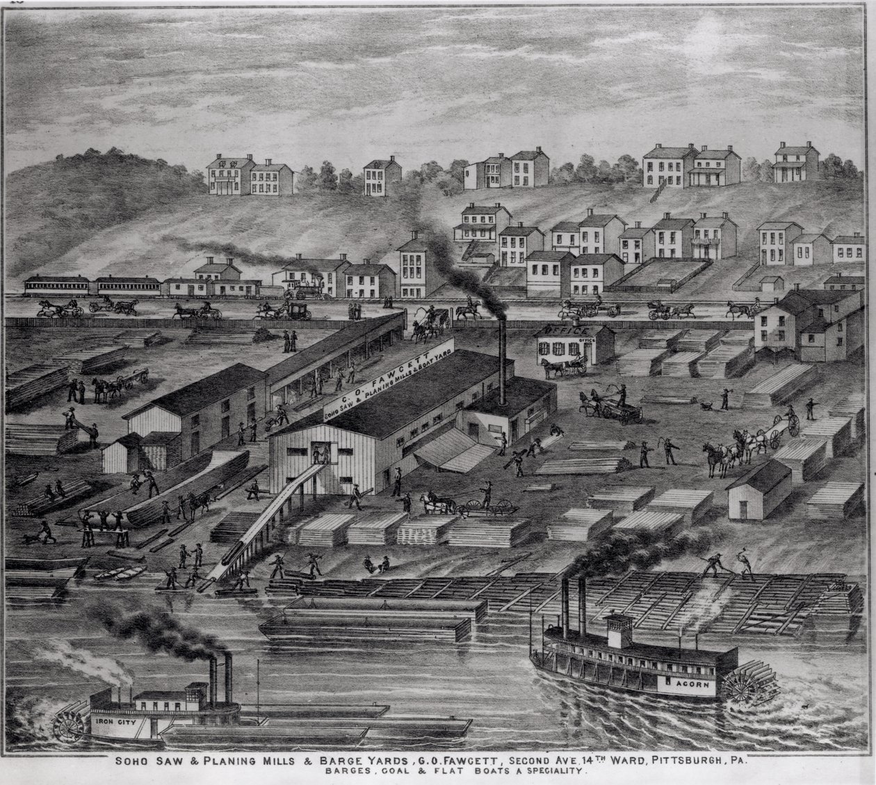 Scieries et chantiers de barges de Soho, G.O. Fawcett, Second Avenue, 14e arrondissement, Pittsburgh, PA, tiré de 