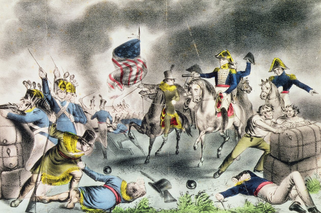 La bataille de la Nouvelle-Orléans, 8 janvier 1814, publiée par Nathaniel Currier - American School