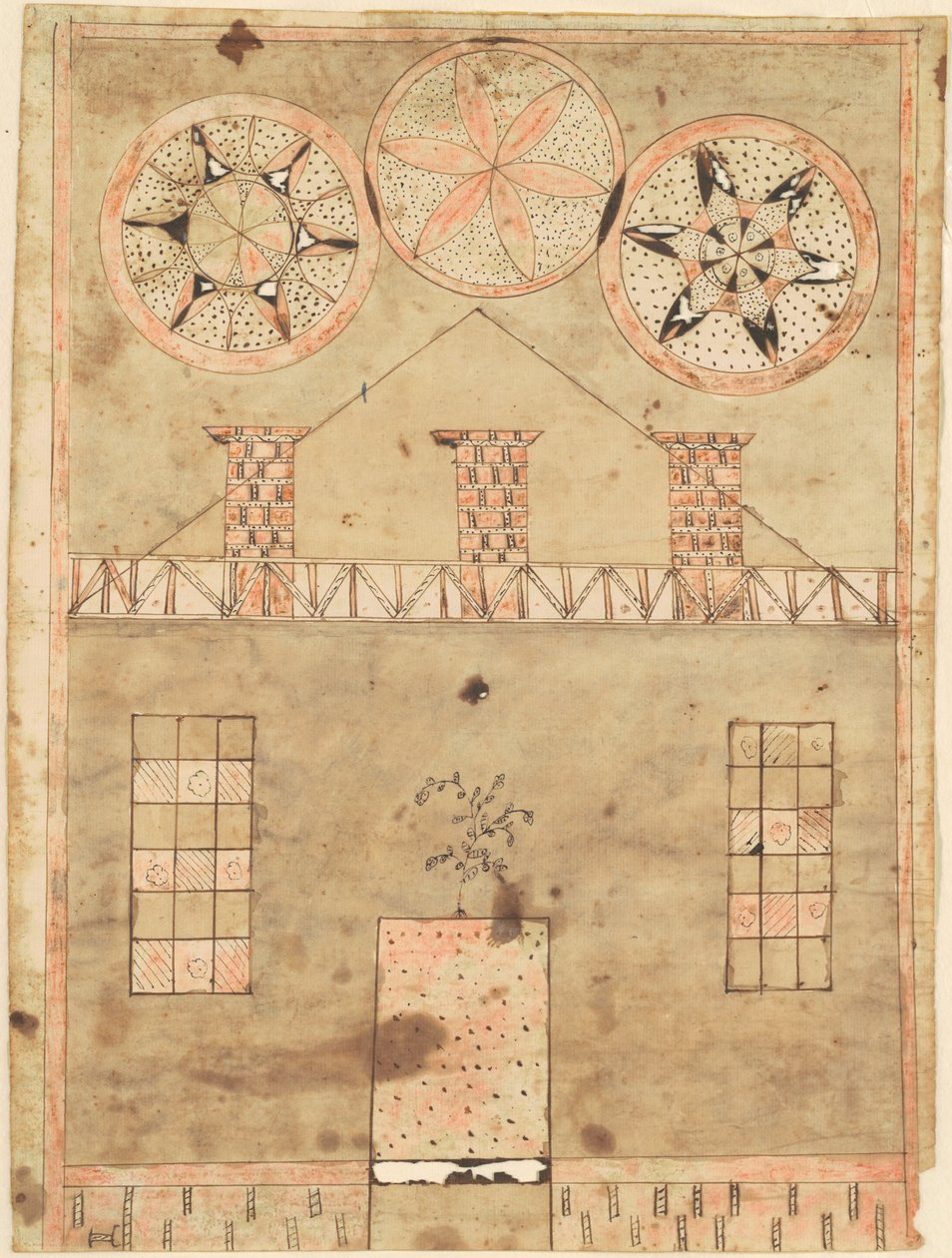 Maison Fraktur - American 19th Century