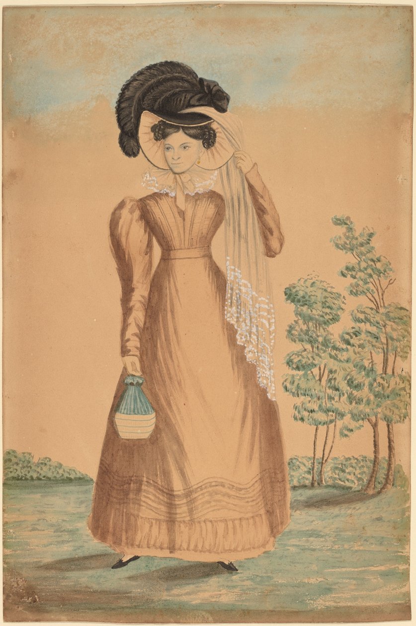 Femme au chapeau à plumes - American 19th Century