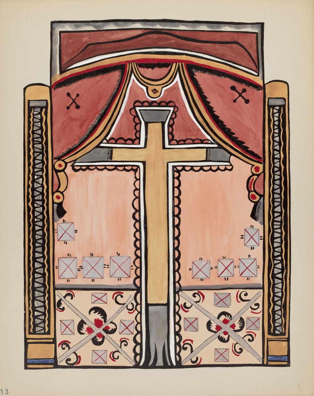 Planche 13 : Design avec croix, Chimayo : Du portfolio "Spanish Colonial Designs of New Mexico" - American 20th Century