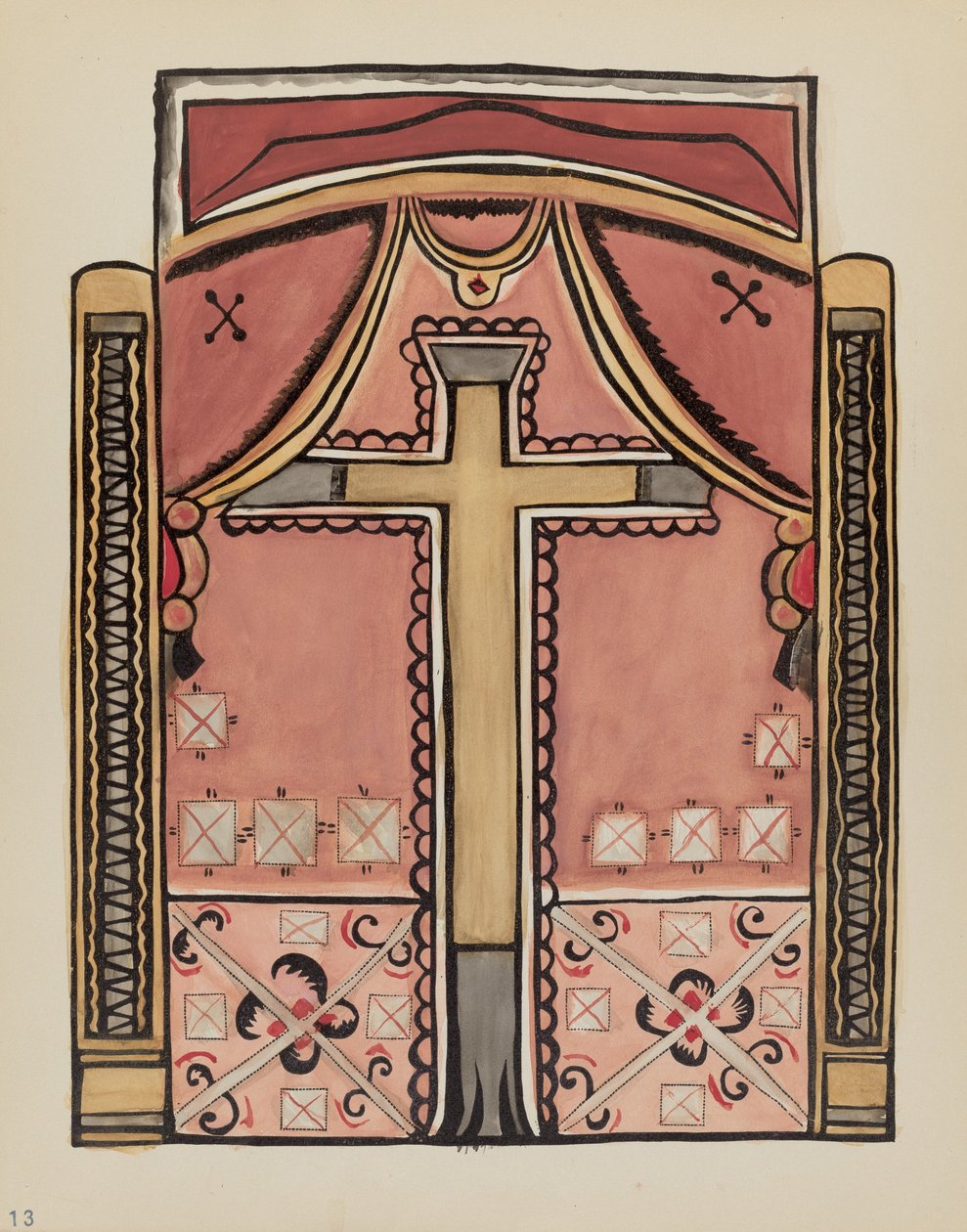 Planche 13 : Dessins avec croix, Chimayo : Du portfolio "Dessins coloniaux espagnols du Nouveau-Mexique" - American 20th Century