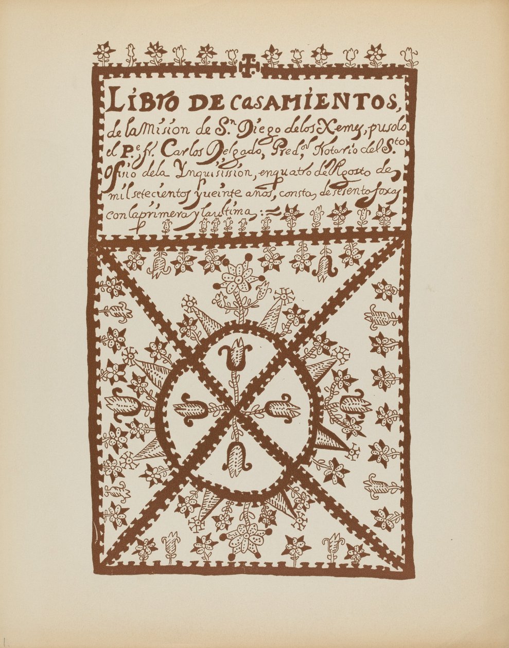 Planche 1 : Livre des mariages de Jemez : Du portfolio "Dessins coloniaux espagnols du Nouveau-Mexique" - American 20th Century