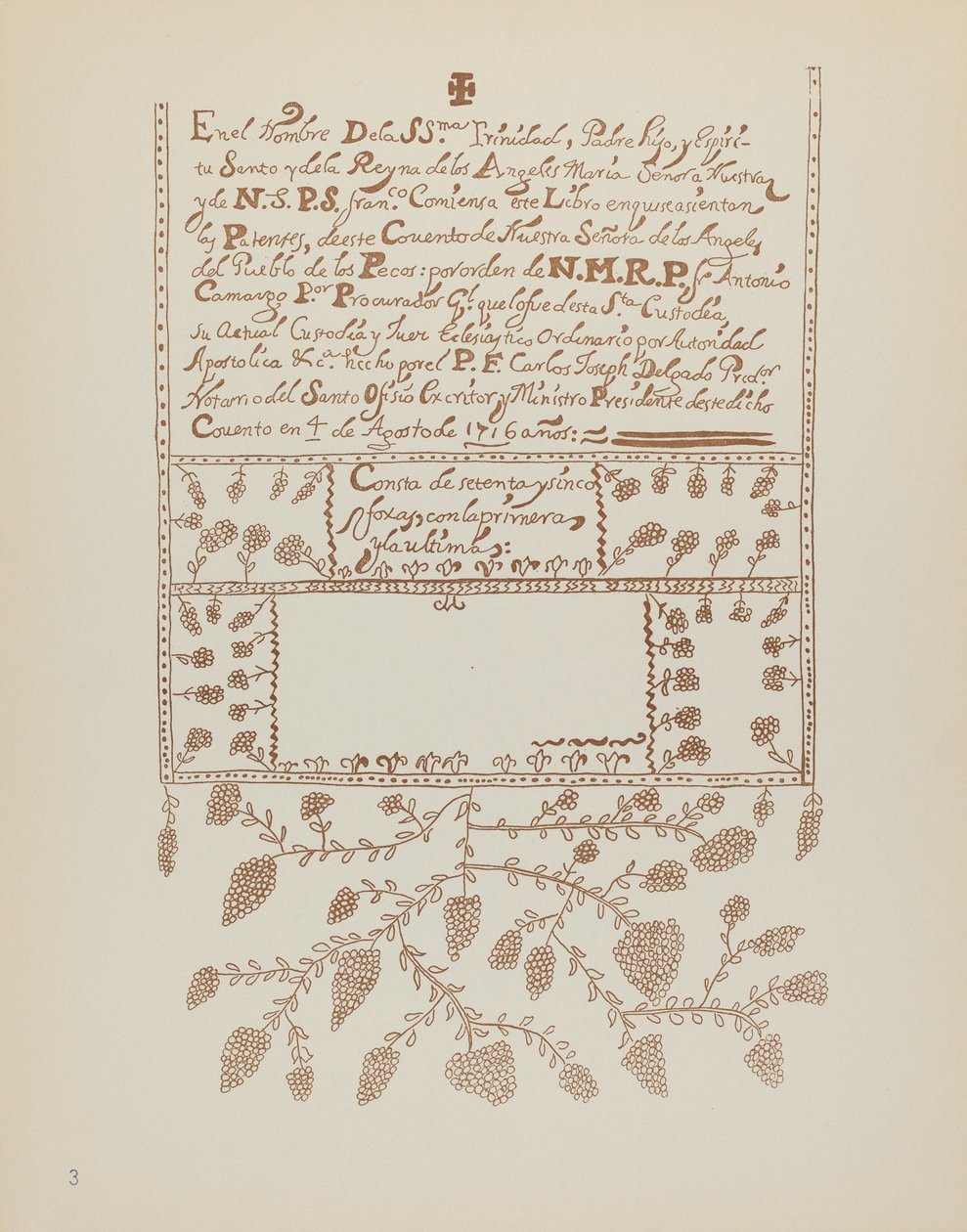 Planche 3 : Livre des Visites de Pecos : Du Portfolio "Dessins Coloniaux Espagnols du Nouveau-Mexique" - American 20th Century