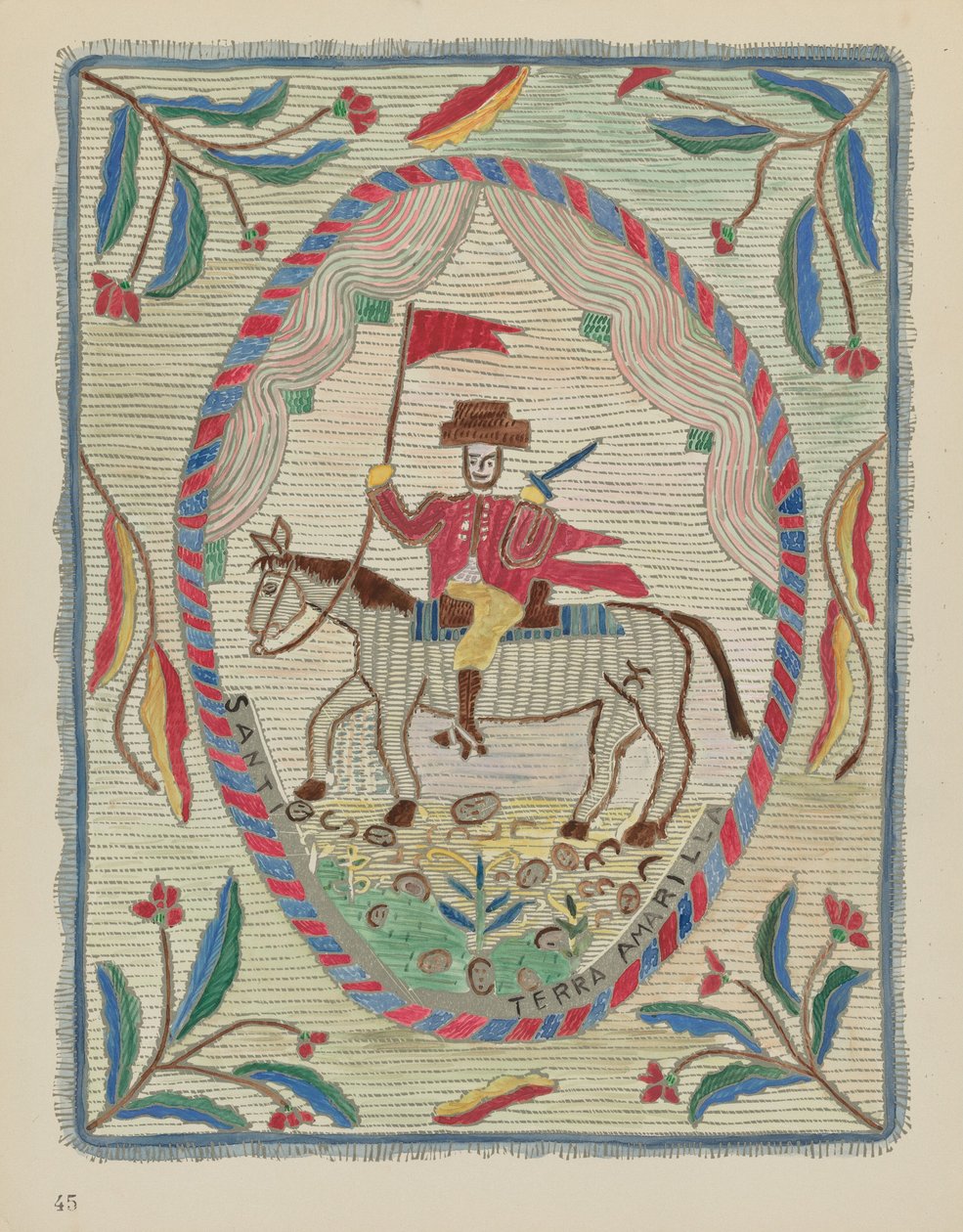 Planche 45 : Couvre-lit brodé (Saint-Jacques) : Du portfolio "Dessins coloniaux espagnols du Nouveau-Mexique" - American 20th Century