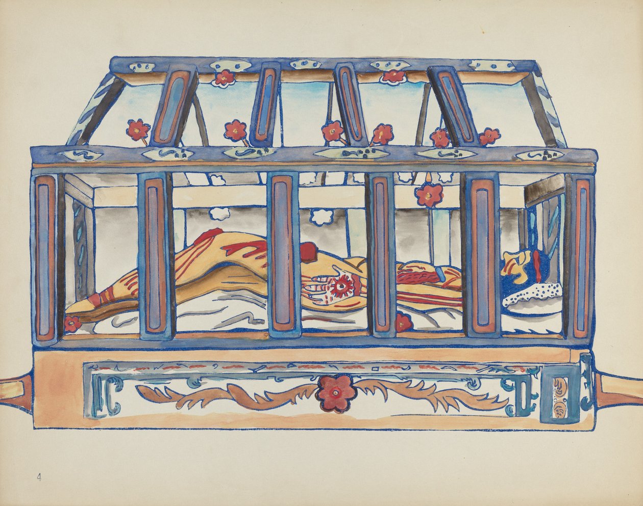 Planche 4 : Christ dans le Sépulcre : Du Portfolio "Dessins Coloniaux Espagnols du Nouveau-Mexique" - American 20th Century