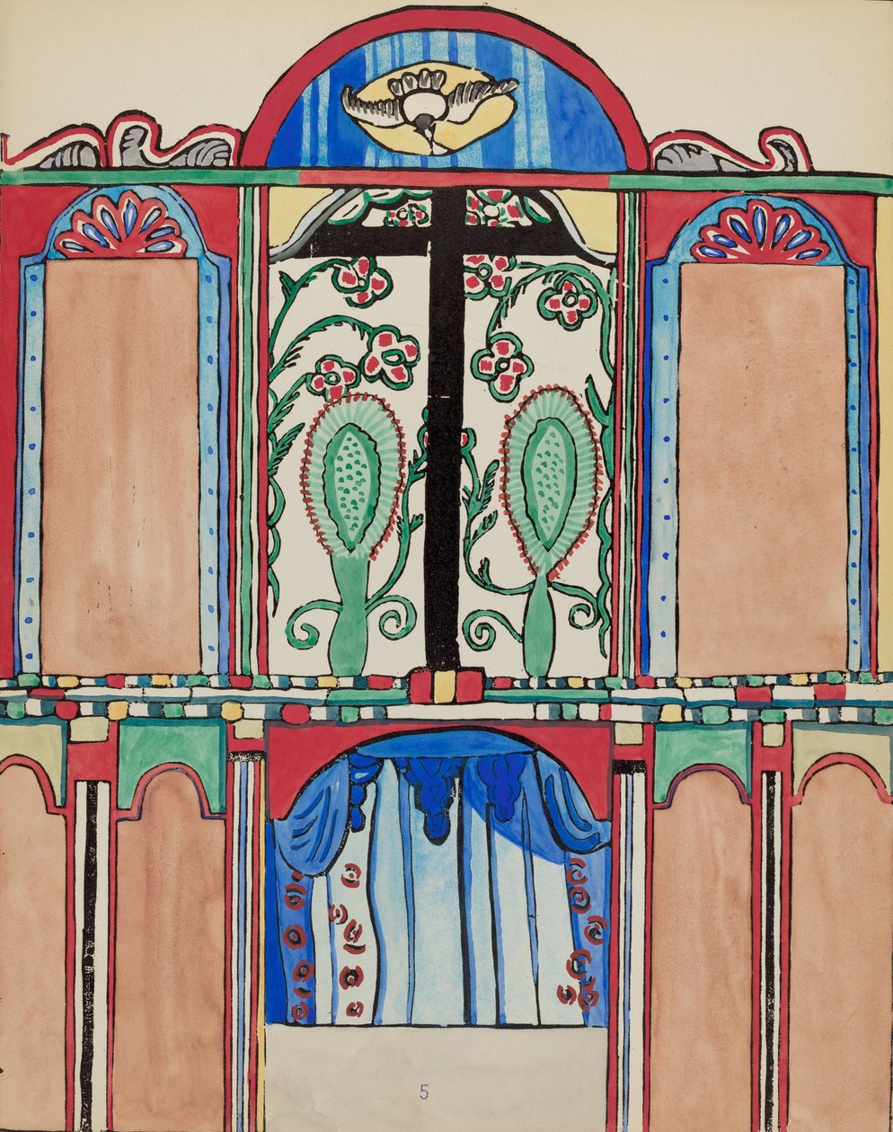 Planche 5 : Retable principal, Santa Cruz : Du portfolio "Dessins coloniaux espagnols du Nouveau-Mexique" - American 20th Century