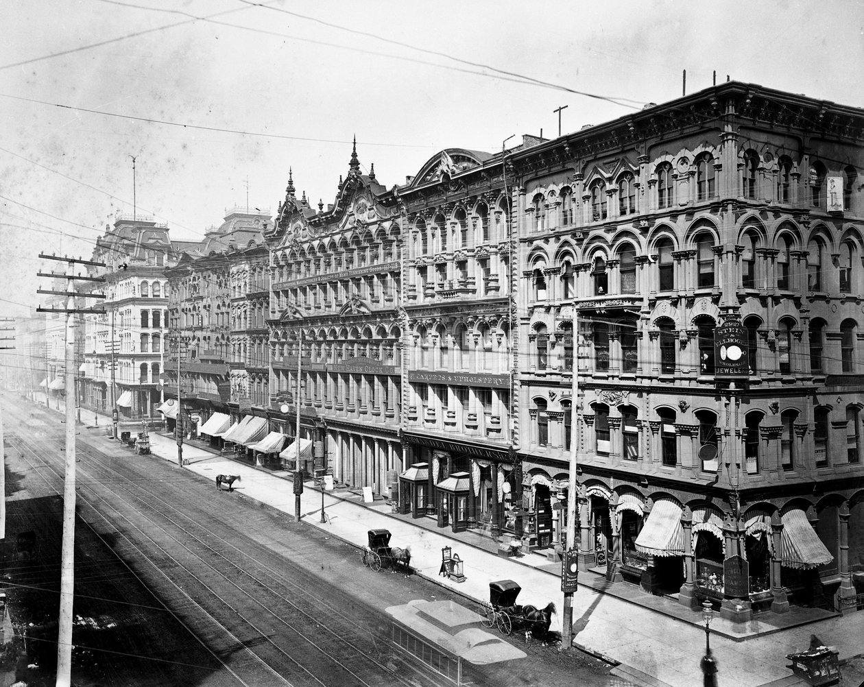 Côté est de State Street regardant vers le nord depuis Madison Street, Chicago, vers 1878 - American Photographer