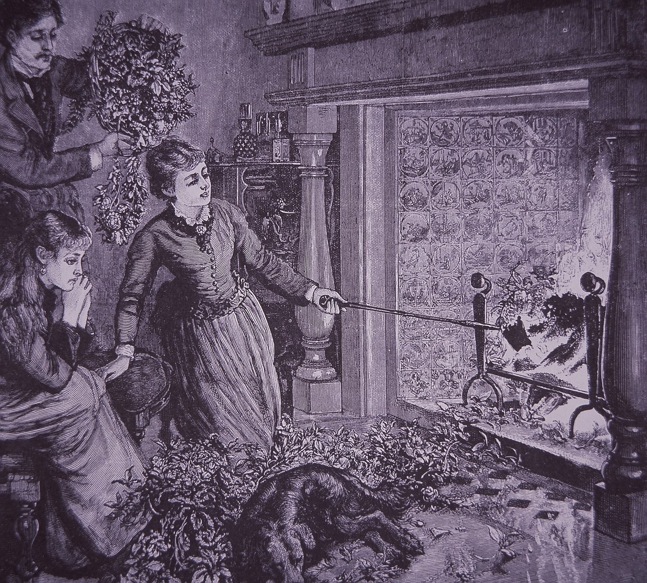 Une famille brûle des branches de Noël et fait des toasts - American School