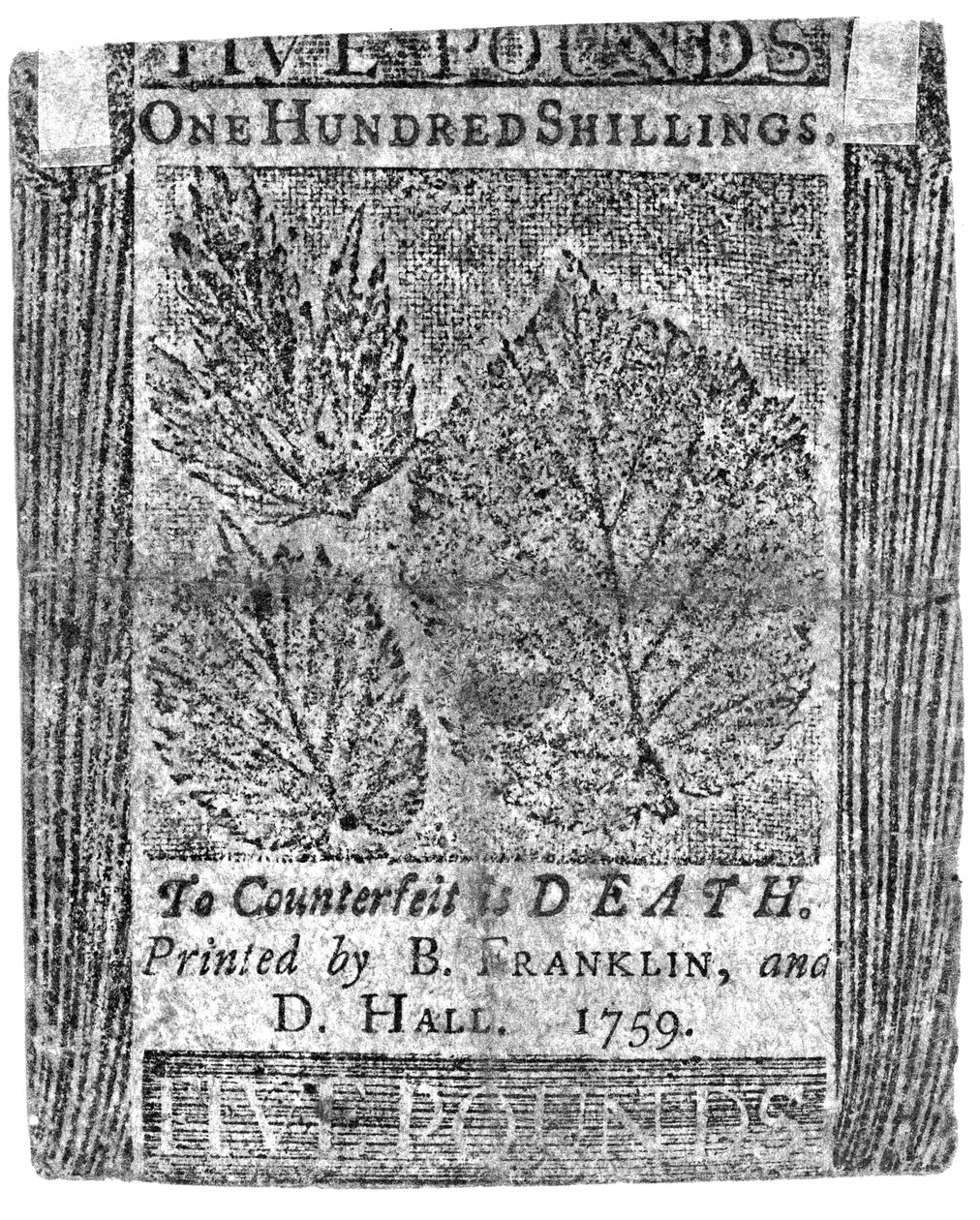 Billet de cent shillings imprimé par B. Franklin et D. Hall, 1759 - American School