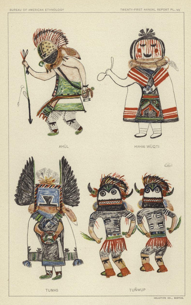 Ahul, Hahai Wuqti, Tumas, Tunwup (lithographie couleur) - American School