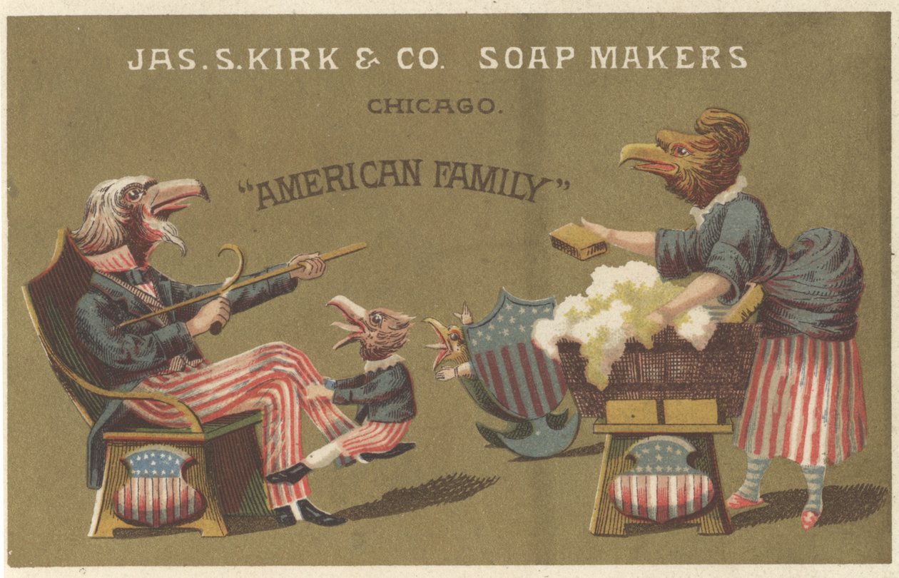Famille américaine, publicité pour les savons de James Kirk & Co., c.1880 - American School