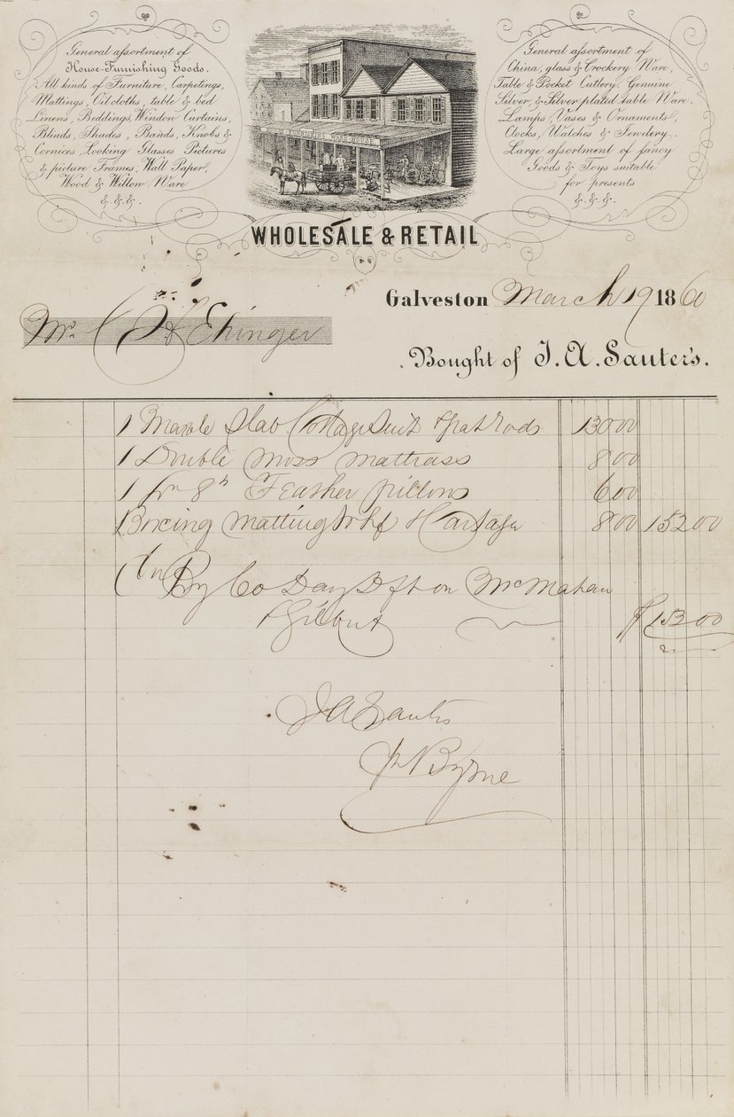 Acte de vente de J. A. Sauter, daté du 19 mars - American School