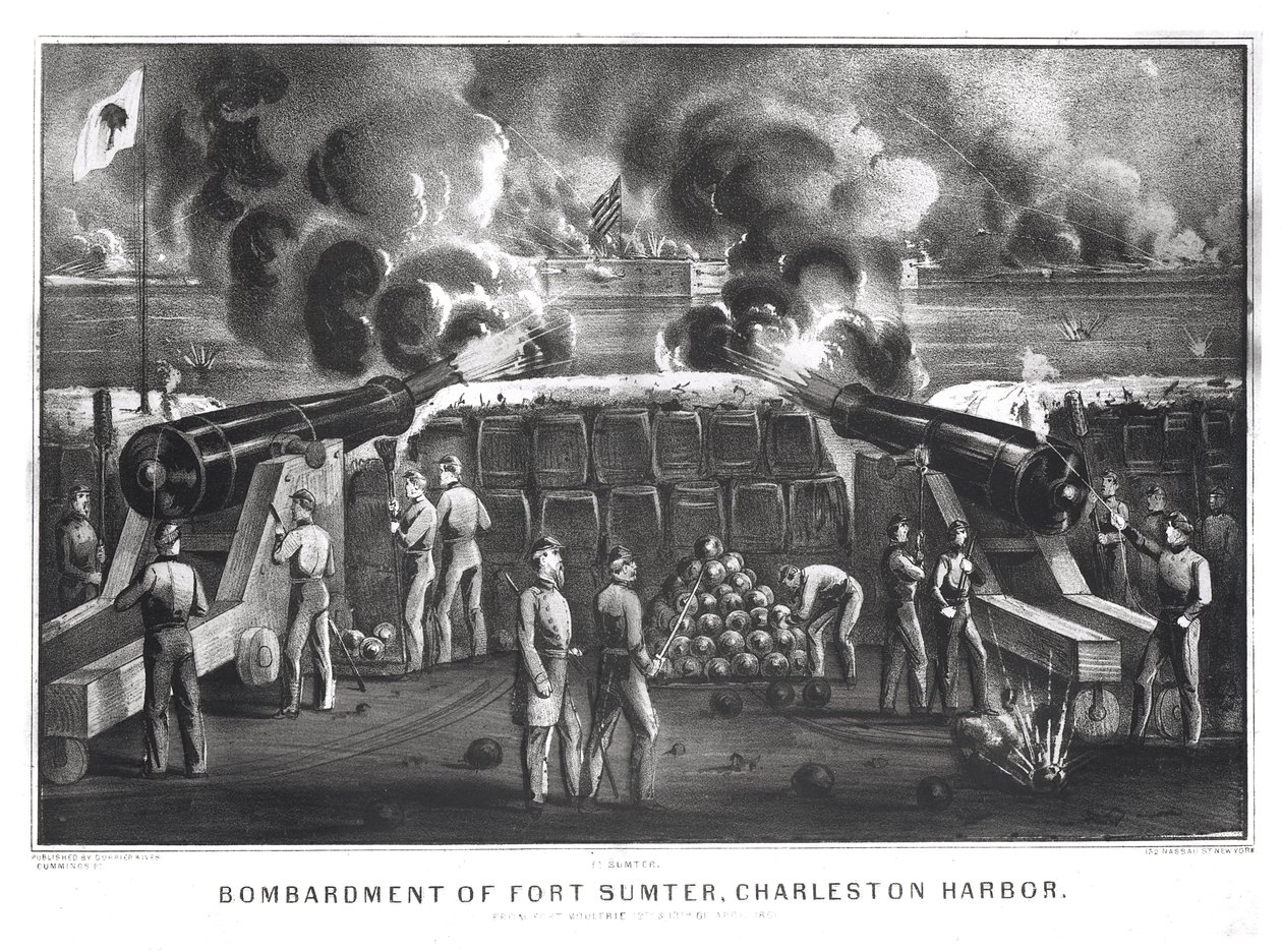 Bombardement de Fort Sumter, port de Charleston depuis Fort Moultrie, 12 et 13 avril 1861, pub. par Currier et Ives - American School