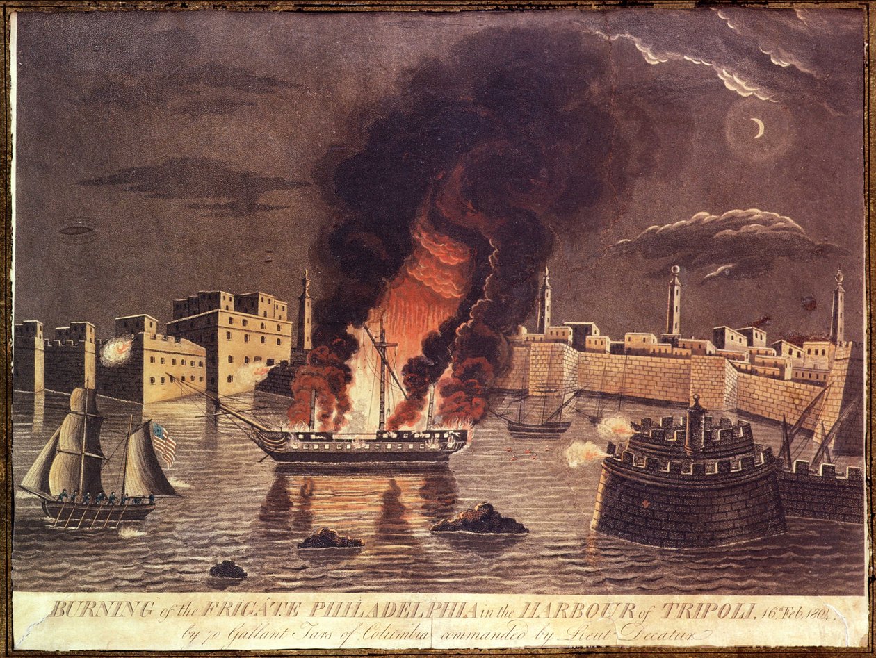 Incendie de la frégate Philadelphia, dans le port de Tripoli le 16 février 1804 - American School