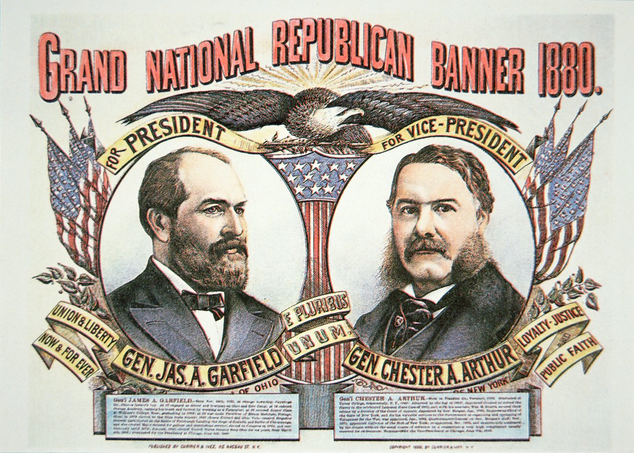 Affiche de campagne pour le candidat présidentiel James A. Garfield (1831-81) et son colistier, Chester A. Arthur (1829-86) 1880 - American School
