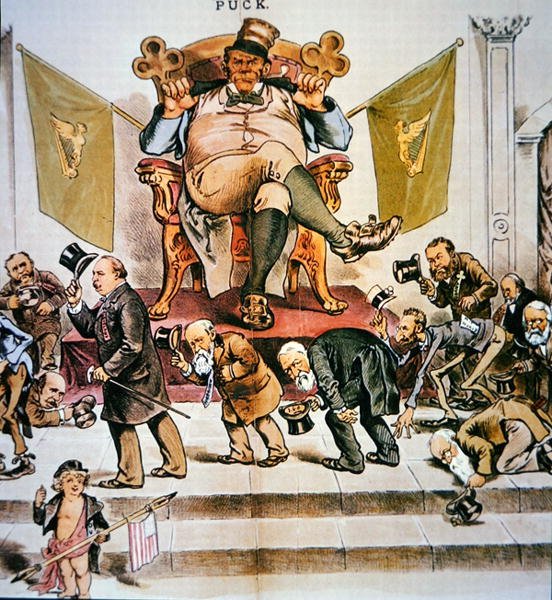 Caricature représentant le pouvoir politique irlandais aux États-Unis, présentée dans 