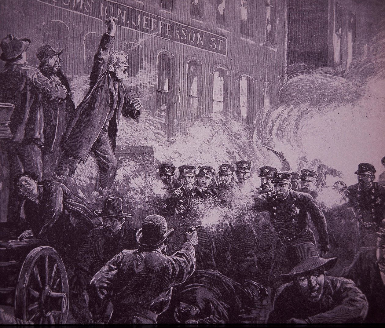 Émeute ouvrière de Haymarket à Chicago en 1886, gravure publiée dans Harper