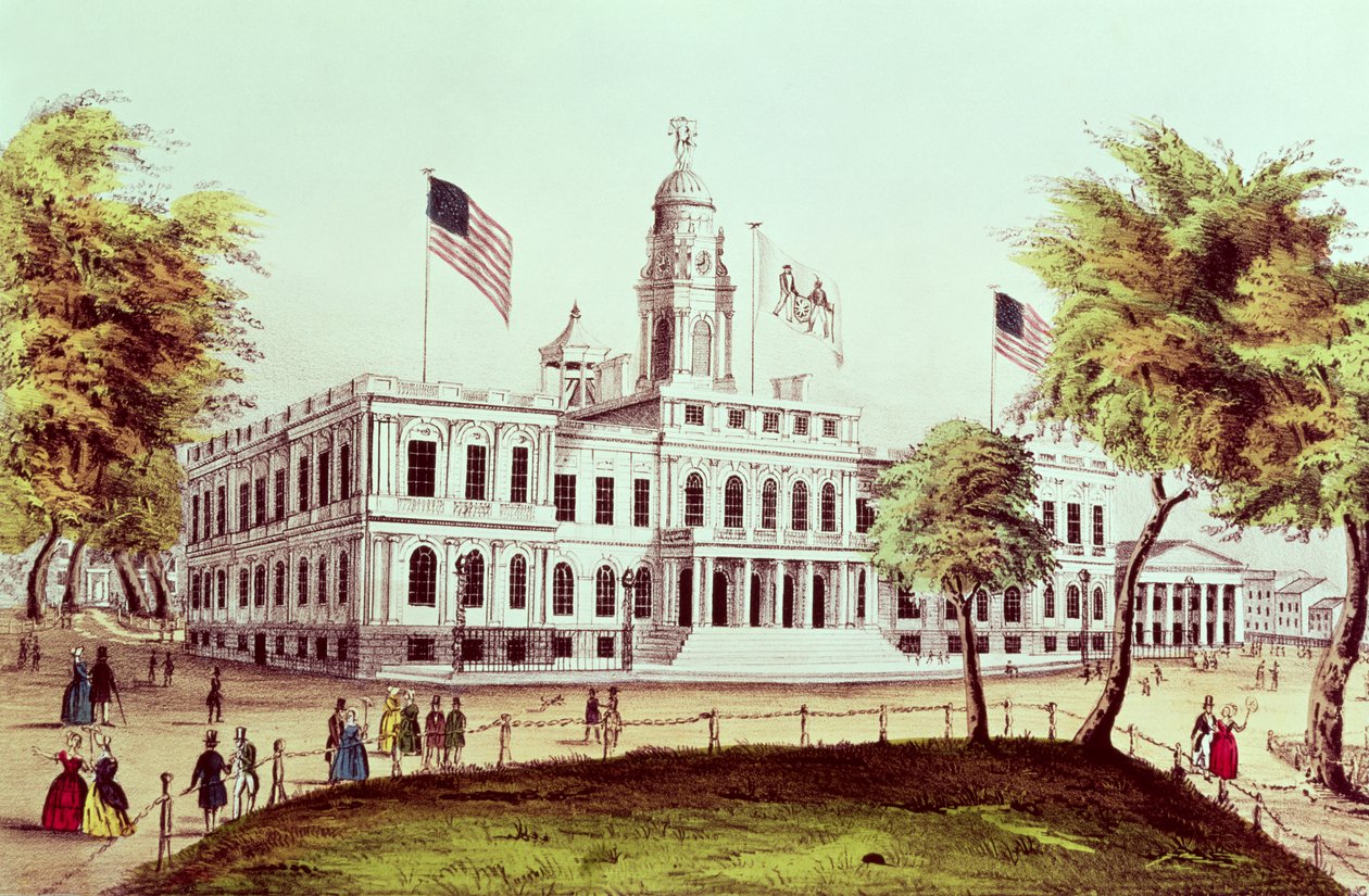 Hôtel de ville, New York, gravé par Nathaniel Currier - American School