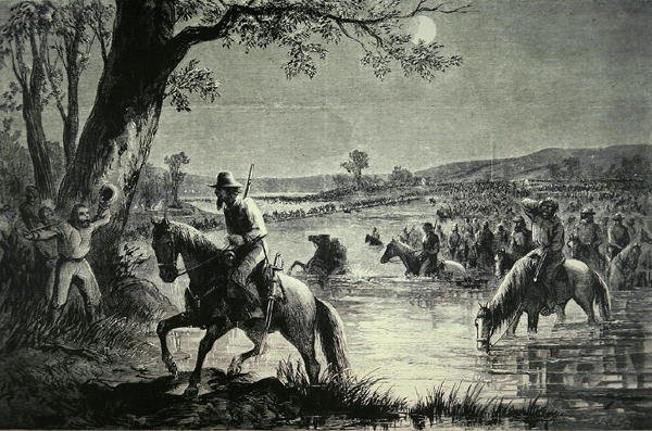 Armée confédérée traversant les gués de la rivière Potomac lors de l