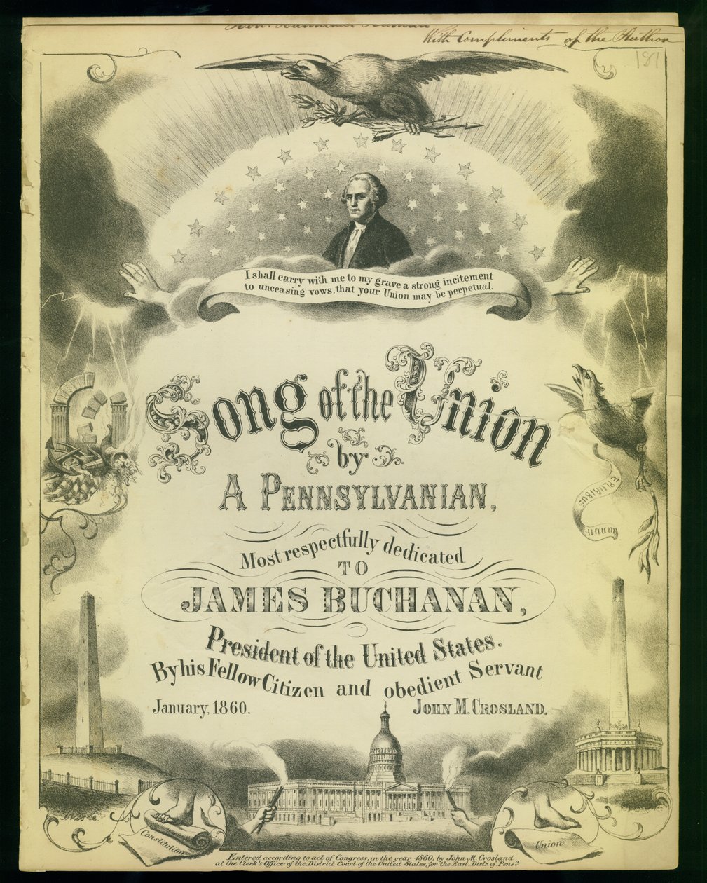 Couverture de Songs of the Union by a Pennsylvanian..., par John M. Crosland, 1860 - American School