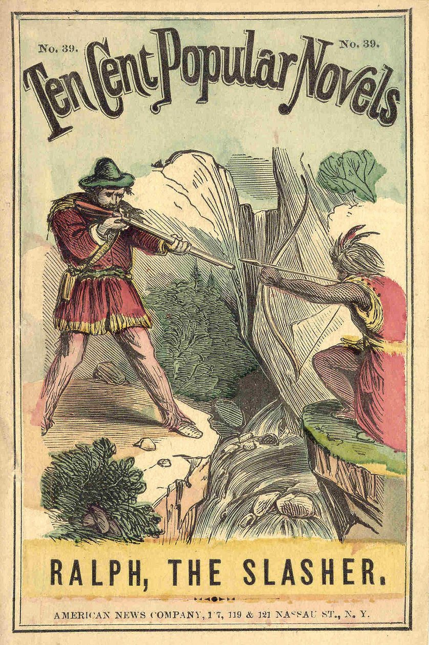 Couverture du livre « Ten cent popular novels - Ralph, the Slasher », No. 39. American News Company. Un Indien et un blanc en duel. Brûlure sd. début du 20e siècle. - American School