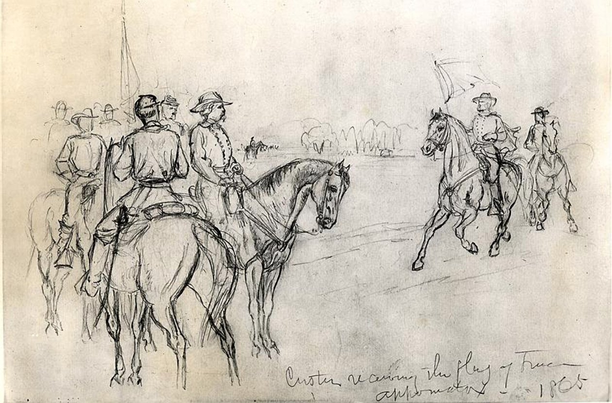Custer recevant le drapeau de la liberté, Appomattox, 1865 - American School