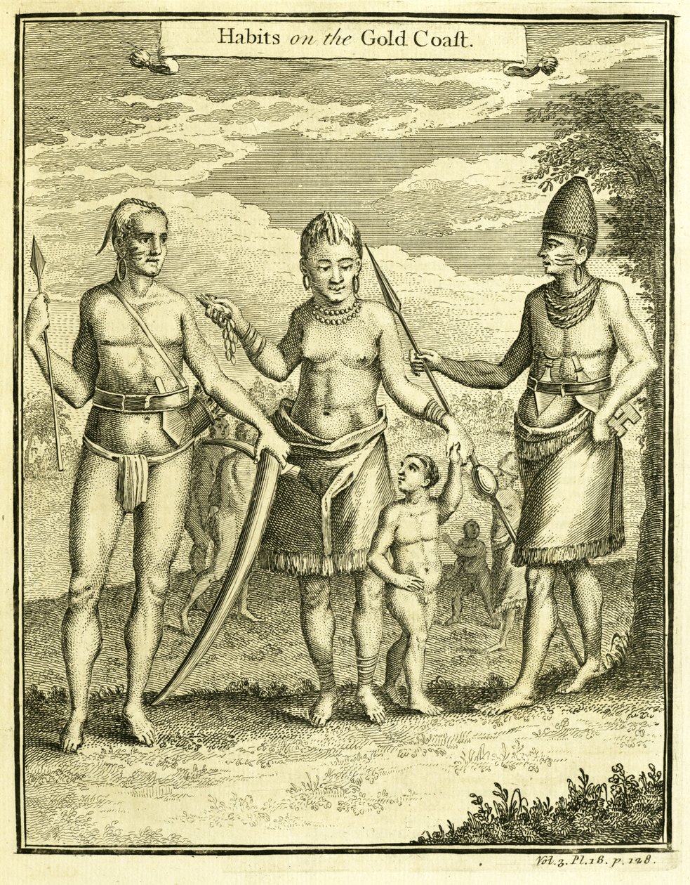 Habit des gens du Cap Lope Gonsalvo et du Rio Gabon, illustration de "Habits on the Gold Coast", par Thomas Astley, 1745-47 - American School