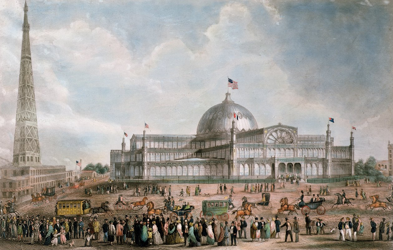 Vue extérieure du Crystal Palace de New York, 1853 - American School