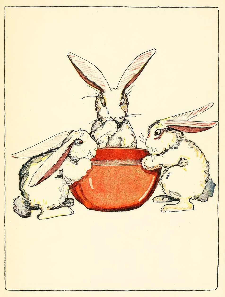 Flopsy, Mopsy et Cotton-Tail ont mangé du pain, du lait et des mûres pour le dîner - American School