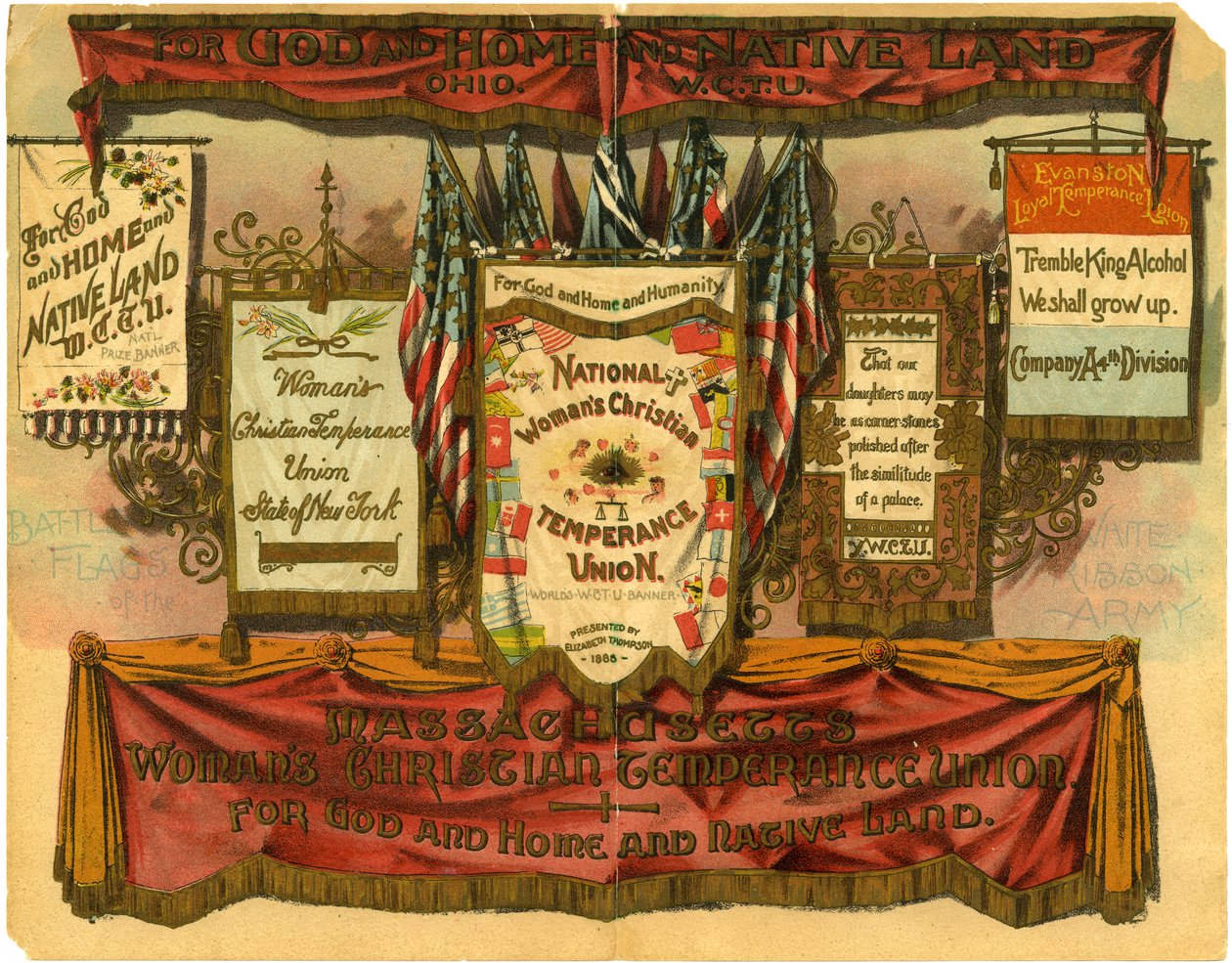 Pour Dieu, la Maison et la Terre Natale... Union Chrétienne de Tempérance des Femmes, Drapeaux de Bataille de l