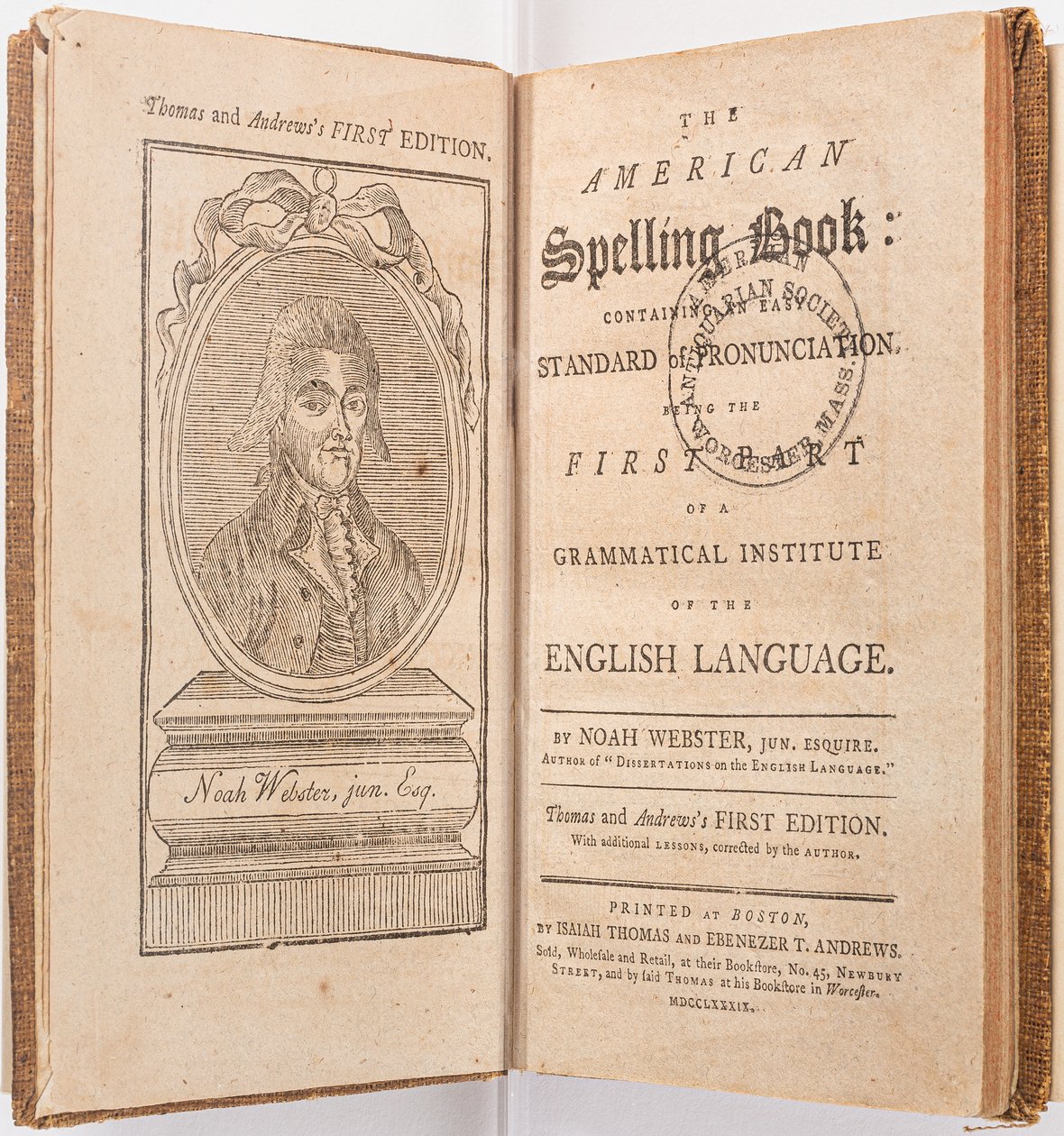 Frontispice de "The American Spelling Book" par Noah Webster, Boston, 1789 - American School