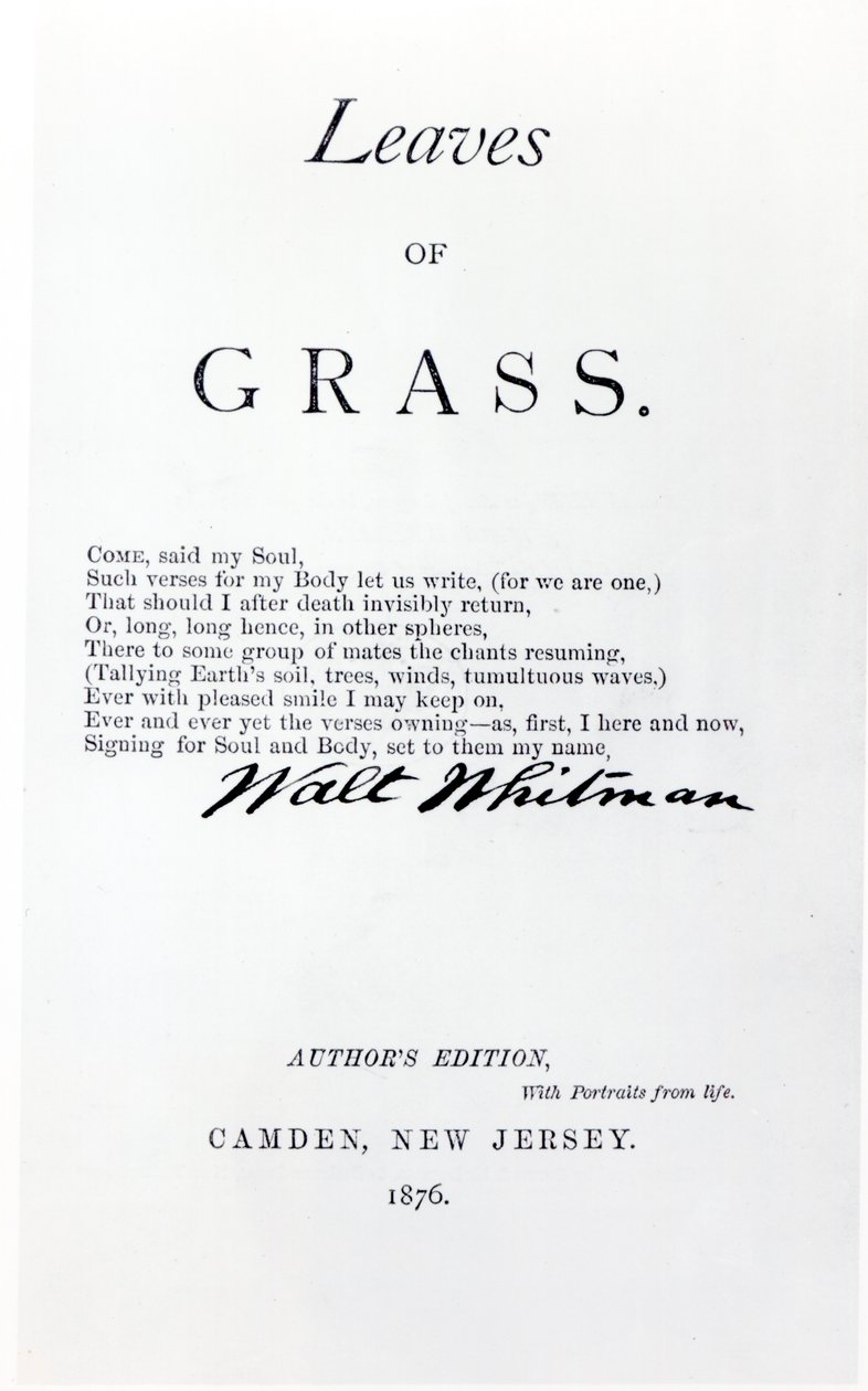 Frontispice de Leaves of Grass par Walt Whitman (1819-92), pub. en 1876 - American School