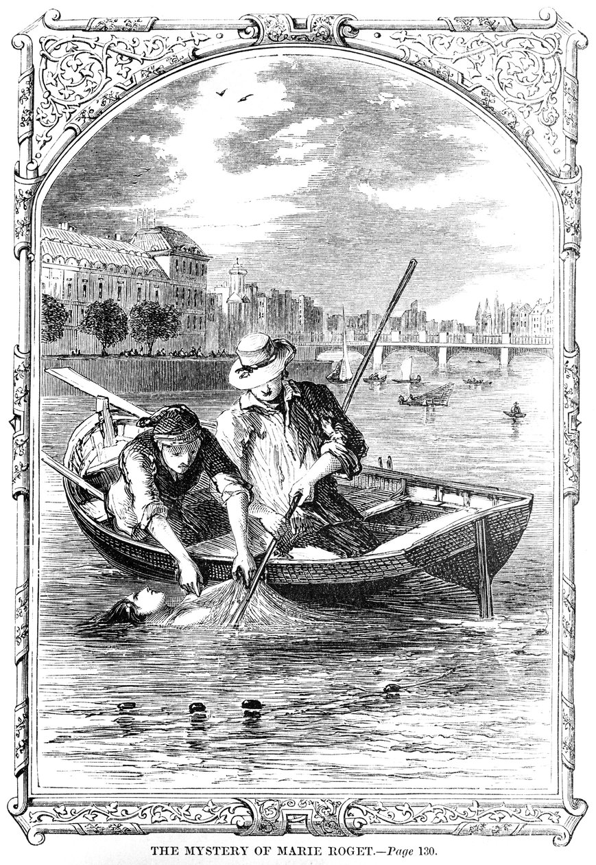Frontispice de Le Mystère de Marie Roget par Edgar Allen Poe 1852 - American School