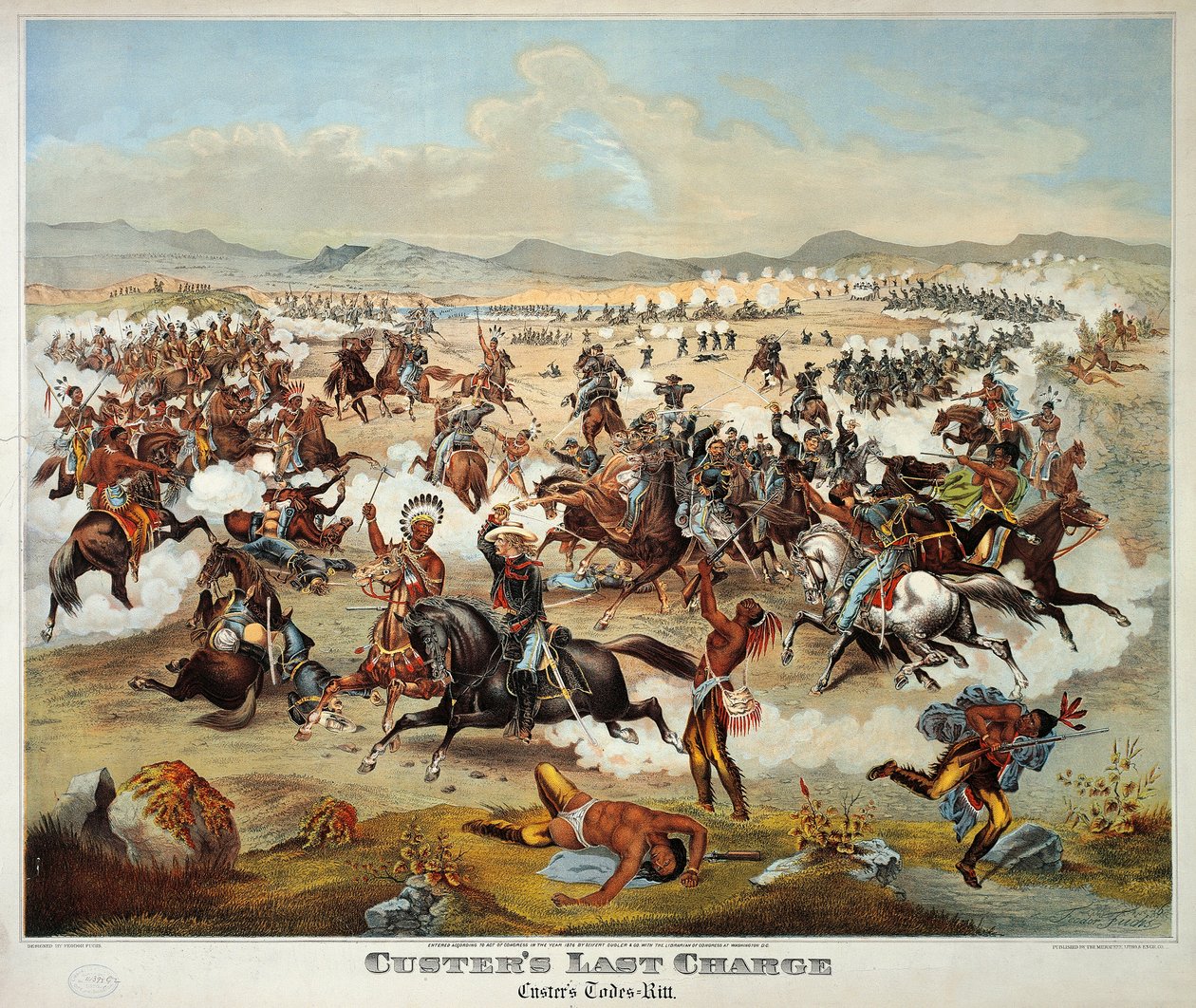 Le dernier combat du général Custer à la bataille de Little Bighorn, le 25 juin - American School
