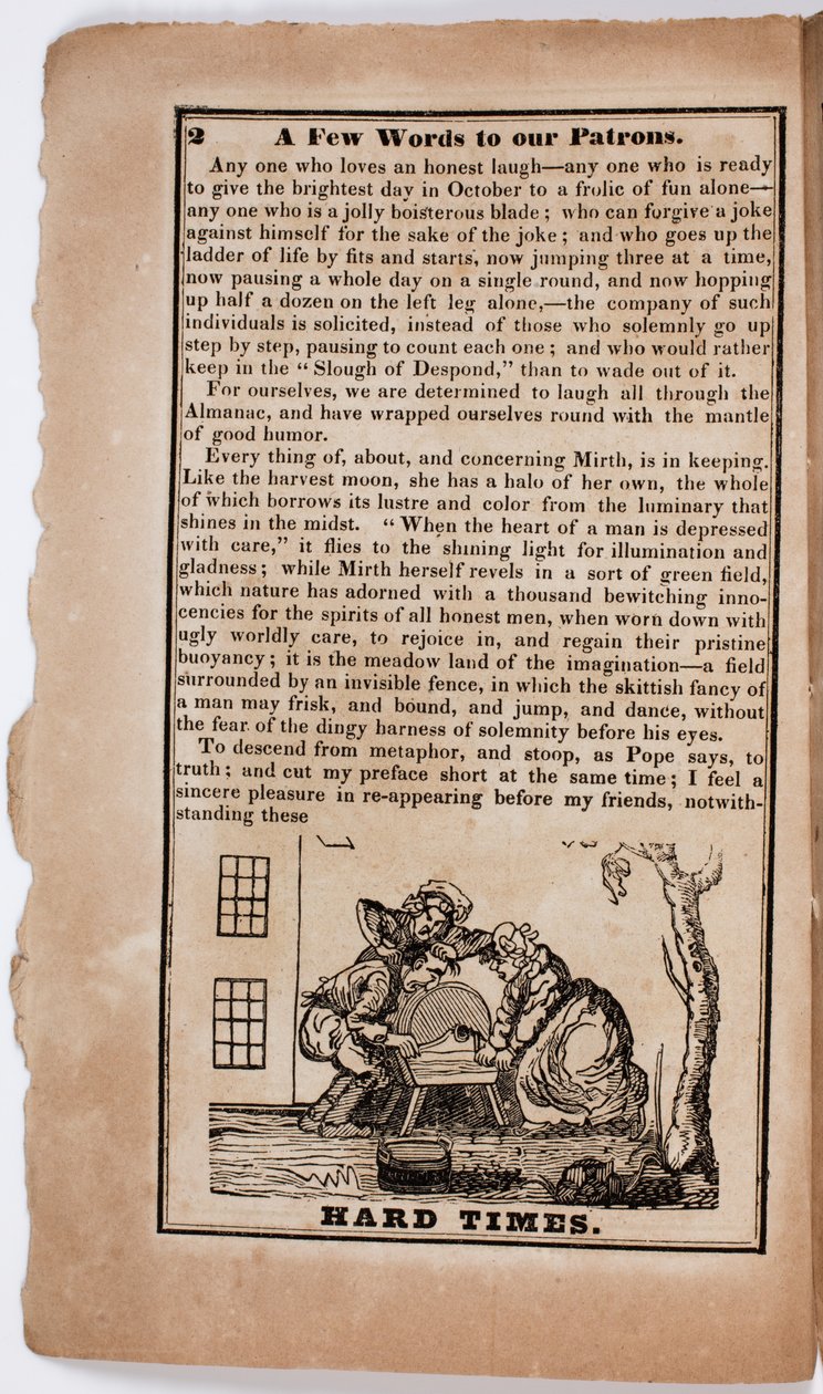Temps difficiles, page 2 de The American Comic Almanac pour 1838 - American School