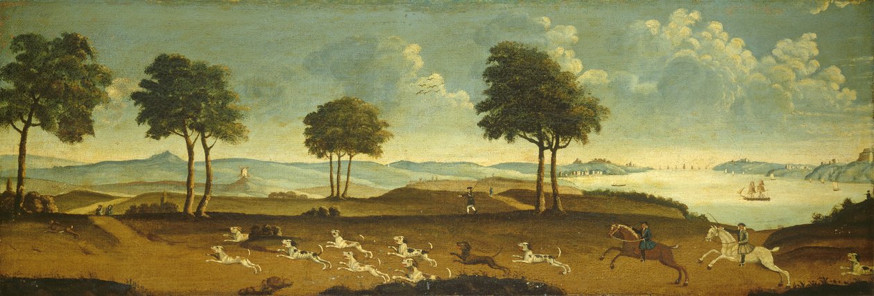 Scène de chasse avec un port - American School